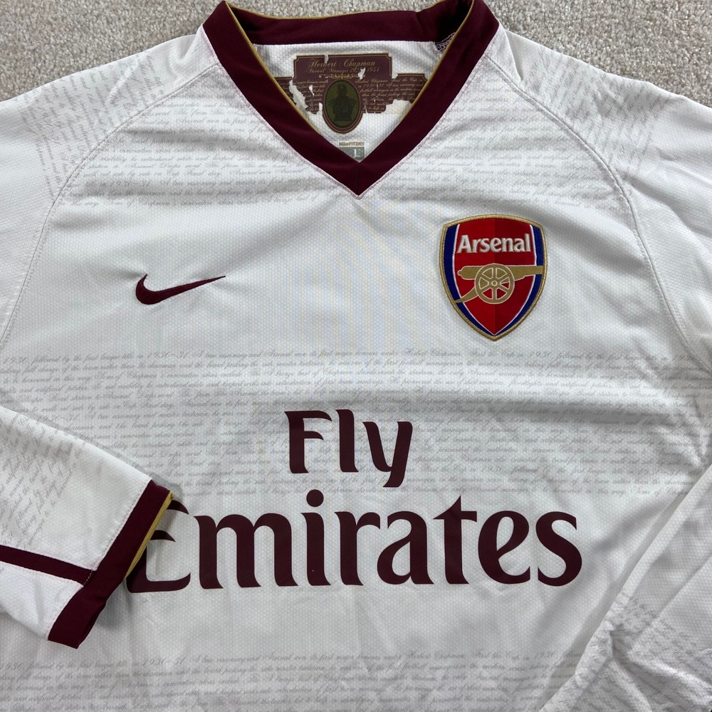 Nike Arsenal Jersey Mens Large White Long Sleeve 2007-08 Away Herbert Chapman